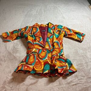 AnnaTeiko African Print Peplum Blazer Ankara Festival Batik Women's Medium Ghana